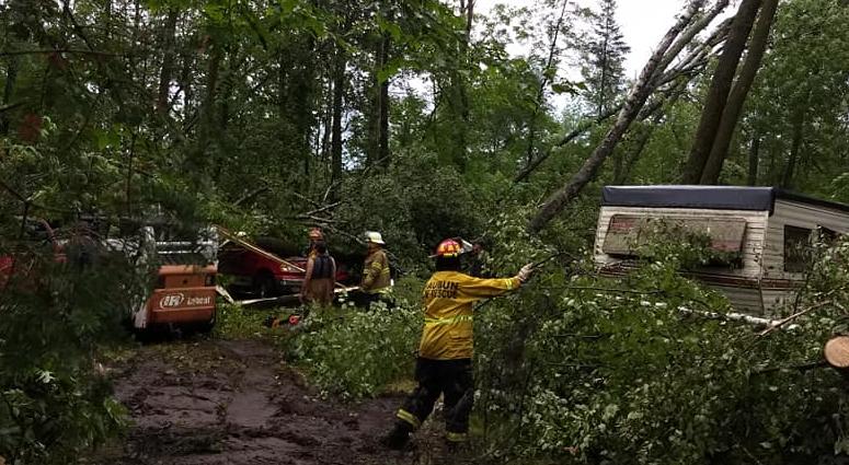 Picure shows damage from morning storm, thankfully no one was in the truck shown was hurt.