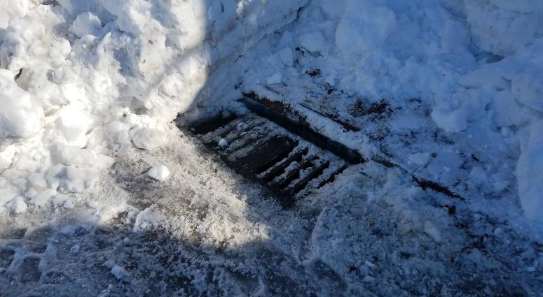 Snow was cleared from this storm drain Cleared storm drain