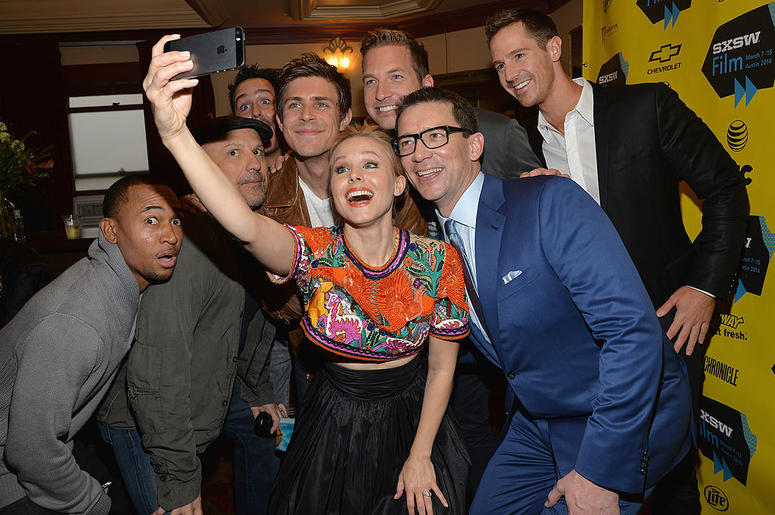 Actress Kristen Bell (C) poses for a selfie with cast members (L-R) Percy Daggs, Enrico Colantoni, Chris Lowell, Ryan Hansen, Jason Dohring and director Rob Thomas at the premiere of "Veronica Mars" during the 2014 SXSW Music, Film + Interactive Festival Actress Kristen Bell (C) poses for a selfie with cast members (L-R) Percy Daggs, Enrico Colantoni, Chris Lowell, Ryan Hansen, Jason Dohring and director Rob Thomas at the premiere of "Veronica Mars" during the 2014 SXSW Music, Film + Interactive Festival