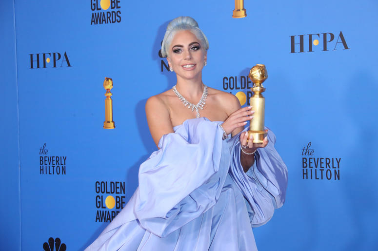 Lady Gaga poses in the press room with the award for best original song, motion picture for \"Shallow\" from the film \"A Star Is Born\" at the Beverly Hilton. Lady Gaga poses in the press room with the award for best original song, motion picture for \"Shallow\" from the film \"A Star Is Born\" at the Beverly Hilton.