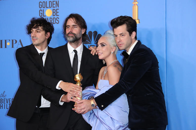Anthony Rossomando, from left, Andrew Wyatt, Lady Gaga and Mark Ronson pose in the press room with the award for best original song, motion picture for \"Shallow\" from the film \"A Star Is Born\" at the 76th Anthony Rossomando, from left, Andrew Wyatt, Lady Gaga and Mark Ronson pose in the press room with the award for best original song, motion picture for \"Shallow\" from the film \"A Star Is Born\" at the 76th