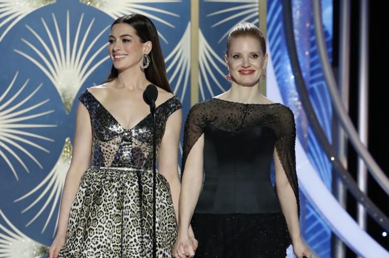 Anne Hathaway and Jessica Chastain during the 76th Golden Globe Awards at the Beverly Hilton. Anne Hathaway and Jessica Chastain during the 76th Golden Globe Awards at the Beverly Hilton.