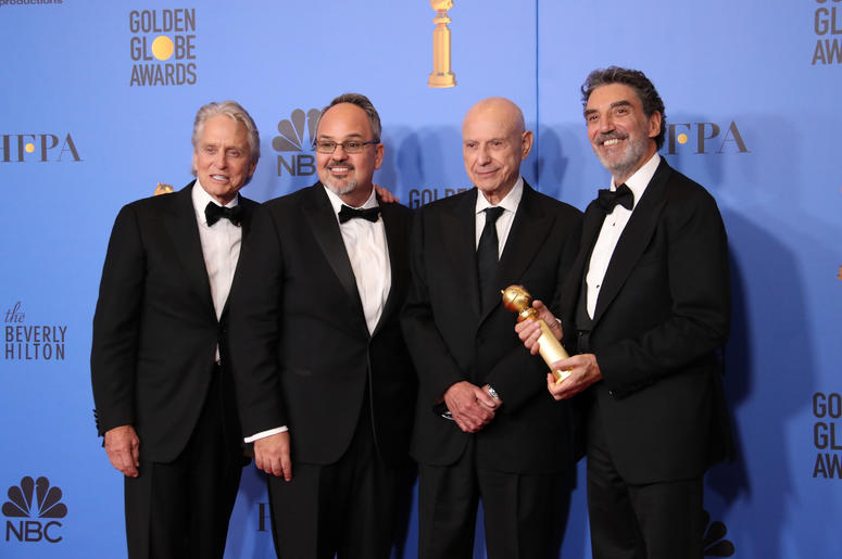 From left, Michael Douglas, Al Higgins, Alan Arkin and Chuck Lorre pose with their award for Best Television Series - Musical or Comedy for 'The Kominsky Method' in the photo room at the 76th Golden Globe Awards at the Beverly Hilton. From left, Michael Douglas, Al Higgins, Alan Arkin and Chuck Lorre pose with their award for Best Television Series - Musical or Comedy for 'The Kominsky Method' in the photo room at the 76th Golden Globe Awards at the Beverly Hilton.