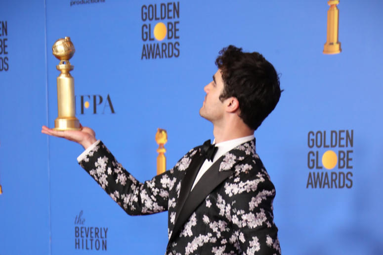 Darren Criss poses in the press room with the award for best performance by an actor in a limited series or a motion picture made for television for \"The Assassination of Gianni Versace: American Crime Story\" at the 76th Golden Globe Awards at the Bever Darren Criss poses in the press room with the award for best performance by an actor in a limited series or a motion picture made for television for \"The Assassination of Gianni Versace: American Crime Story\" at the 76th Golden Globe Awards at the Bever