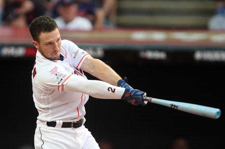 Houston Astros shortstop Alex Bregman (2) during the first round in the 2019 MLB Home Run Derby at Progressive Field. Houston Astros shortstop Alex Bregman (2) during the first round in the 2019 MLB Home Run Derby at Progressive Field.