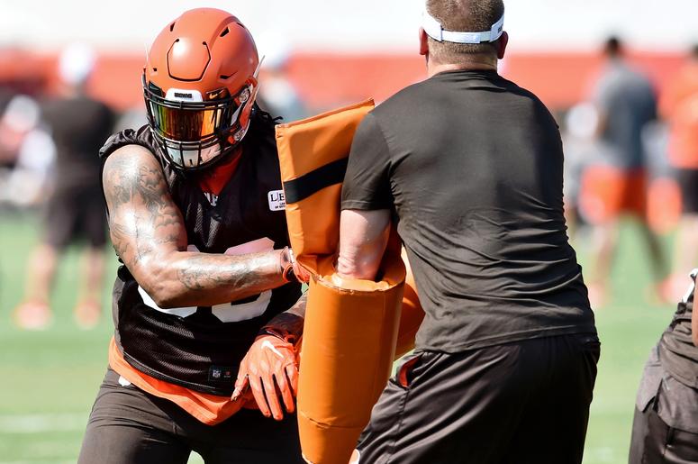 Cleveland Browns defensive tackle Sheldon Richardson (98) runs a drill during training camp at the Cleveland Browns Training Complex. Cleveland Browns defensive tackle Sheldon Richardson (98) runs a drill during training camp at the Cleveland Browns Training Complex.
