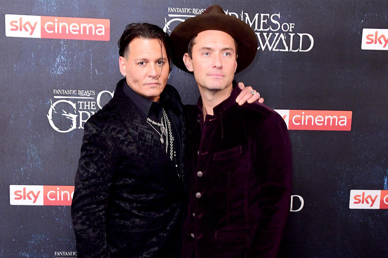 ohnny Depp (left) and Jude Law attending the Fantastic Beasts: The Crimes of Grindelwald UK premiere held at Leicester Square, London ohnny Depp (left) and Jude Law attending the Fantastic Beasts: The Crimes of Grindelwald UK premiere held at Leicester Square, London