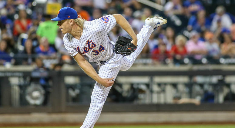 Mets starting pitcher Noah Syndergaard throwing a pitch at Citi Field. Noah Syndergaard