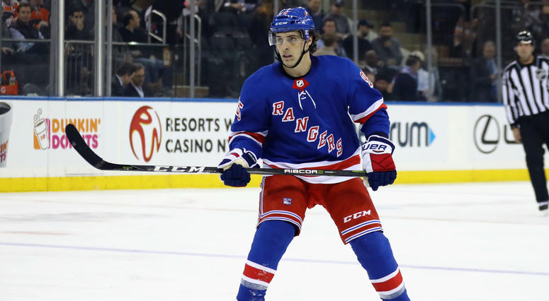Vinni Lettieri of the New York Rangers skates against the Philadelphia Flyers at Madison Square Garden