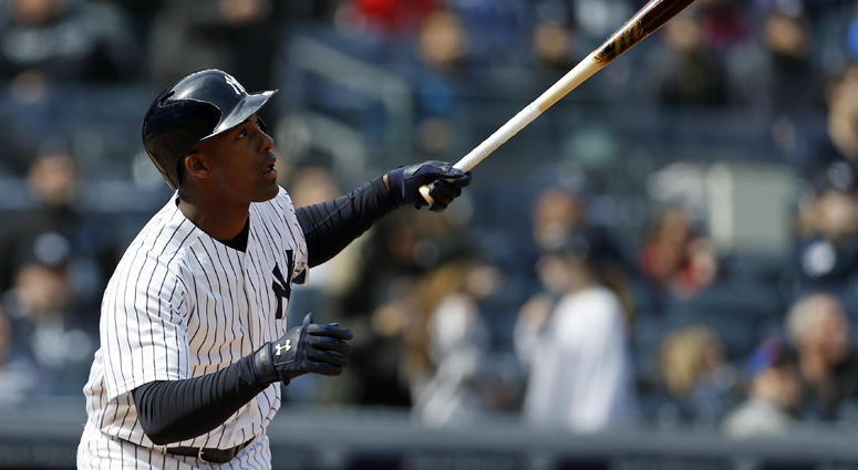 The Yankees' Miguel Andujar watches a sacrifice fly against the Baltimore Orioles on April 7, 2018, during the sixth inning at Yankee Stadium. The Yankees' Miguel Andujar watches a sacrifice fly against the Baltimore Orioles on April 7, 2018, during the sixth inning at Yankee Stadium.