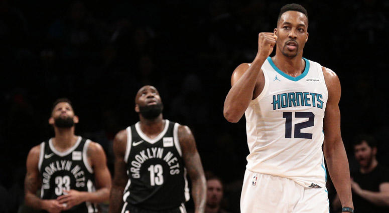 Charlotte Hornets center Dwight Howard reacts against the Brooklyn Nets on March 21, 2018, at the Barclays Center. Charlotte Hornets center Dwight Howard reacts against the Brooklyn Nets on March 21, 2018, at the Barclays Center.