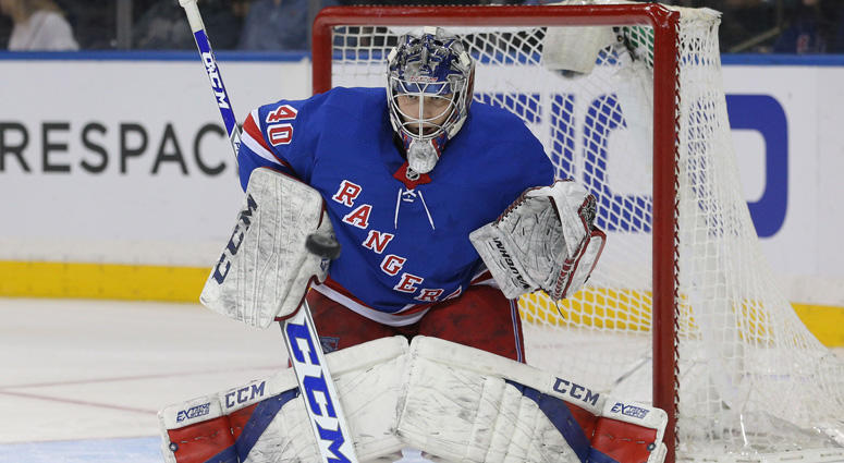 Rangers goalie Alexandar Georgiev makes a save against the Pittsburgh Penguins on March 14, 2018, at Madison Square Garden. Rangers goalie Alexandar Georgiev makes a save against the Pittsburgh Penguins on March 14, 2018, at Madison Square Garden.