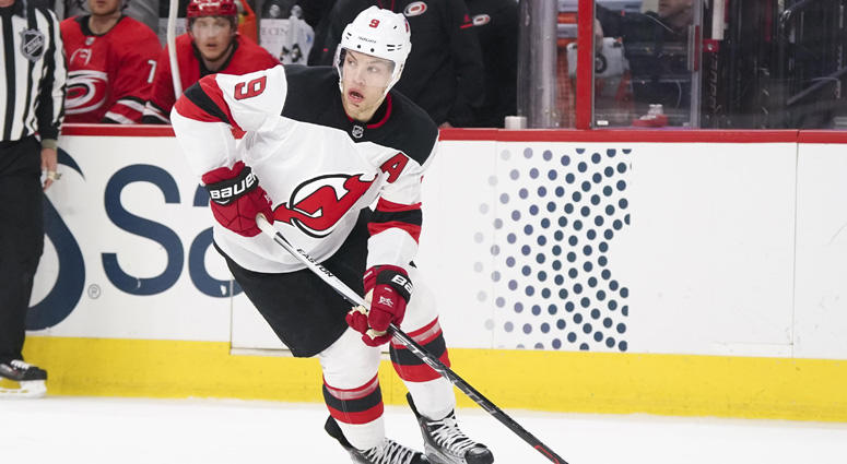 Devils forward Taylor Hall skates with the puck against the Carolina Hurricanes at PNC Arena. The Carolina Hurricanes on March 2, 2018 in Raleigh, North Carolina. Devils forward Taylor Hall skates with the puck against the Carolina Hurricanes at PNC Arena. The Carolina Hurricanes on March 2, 2018 in Raleigh, North Carolina.