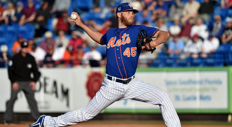 Mets starting pitcher Zack Wheeler (45) delivers a pitch against the Washington Nationals during a spring training game on March 22, 2018, at First Data Field in Port St. Lucie, Florida. Mets starting pitcher Zack Wheeler (45) delivers a pitch against the Washington Nationals during a spring training game on March 22, 2018, at First Data Field in Port St. Lucie, Florida.
