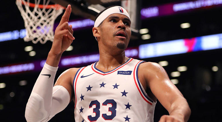 The 76ers' Tobias Harris reacts during Game 3 of the NBA playoff series against the Nets on April 18, 2019, at Barclays Center. The 76ers' Tobias Harris reacts during Game 3 of the NBA playoff series against the Nets on April 18, 2019, at Barclays Center.