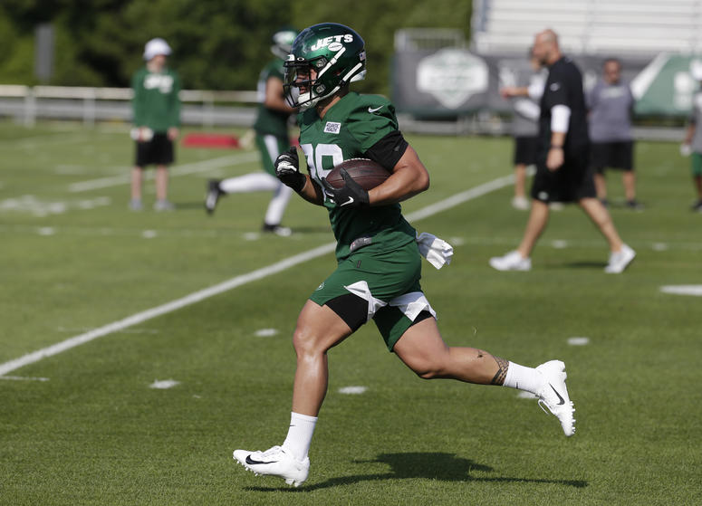 New York Jets' Valentine Holmes participates during practice at the NFL football team's training camp in Florham Park, N.J., Thursday, July 25, 2019. New York Jets' Valentine Holmes participates during practice at the NFL football team's training camp in Florham Park, N.J., Thursday, July 25, 2019.