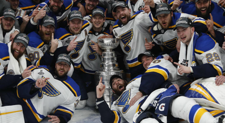 The St. Louis Blues celebrate winning the Stanley Cup The St. Louis Blues celebrate winning the Stanley Cup