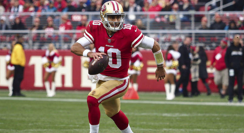 Jimmy Garoppolo runs against the Jacksonville Jaguars during the fourth quarter at Levi's Stadium in SF. Jimmy Garoppolo runs against the Jacksonville Jaguars during the fourth quarter at Levi's Stadium in SF.