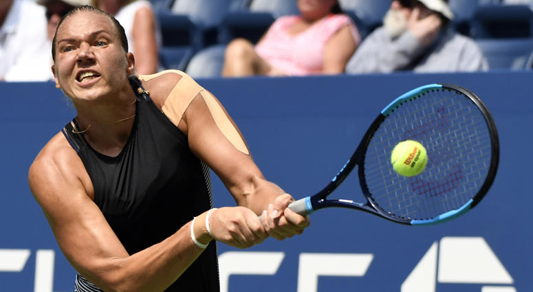 Kaia Kanepi hits to Simona Halep (not pictured) on Day 1 of the U.S. Open on Aug. 27, 2018, at USTA Billie Jean King National Tennis Center. Kaia Kanepi hits to Simona Halep (not pictured) on Day 1 of the U.S. Open on Aug. 27, 2018, at USTA Billie Jean King National Tennis Center.