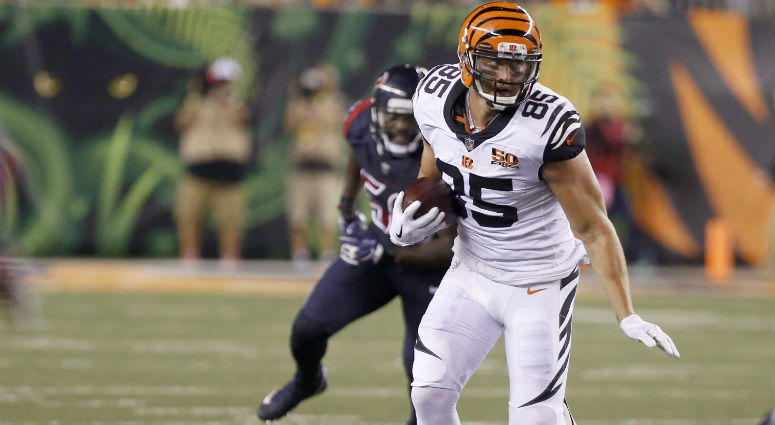 Tyler Eifert runs against the Houston Texans during the second half at Paul Brown Stadium. Tyler Eifert runs against the Houston Texans during the second half at Paul Brown Stadium.