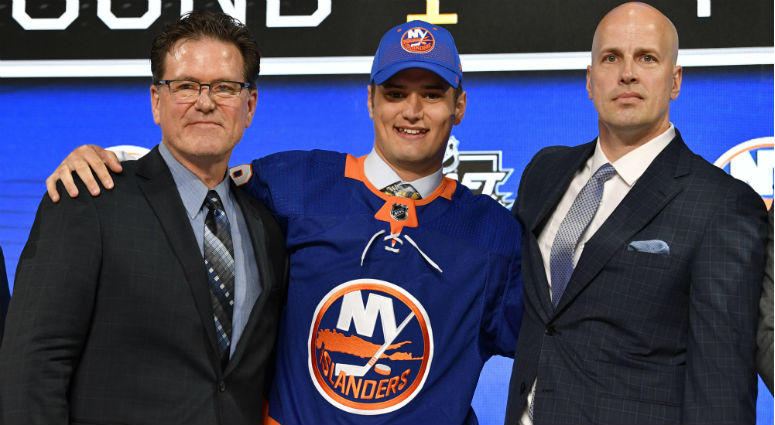 Oliver Wahlstrom poses for a photo with team representatives after being selected as the number eleven overall pick to the New York Islanders in the first round of the 2018 NHL Draft at American Airlines Center. Oliver Wahlstrom poses for a photo with team representatives after being selected as the number eleven overall pick to the New York Islanders in the first round of the 2018 NHL Draft at American Airlines Center.