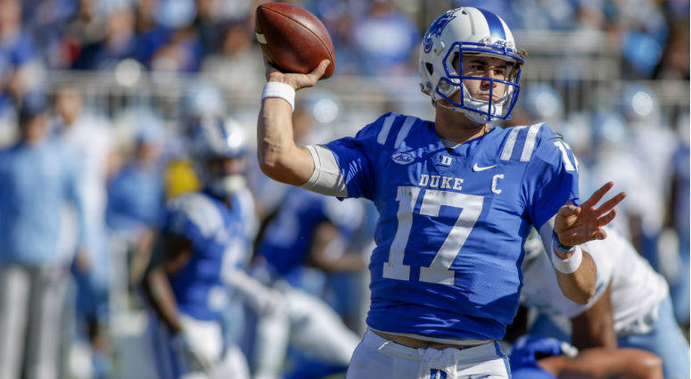 Daniel Jones throws a pass against the North Carolina Tar Heels in the first quarter at Wallace Wade Stadium. Daniel Jones throws a pass against the North Carolina Tar Heels in the first quarter at Wallace Wade Stadium.