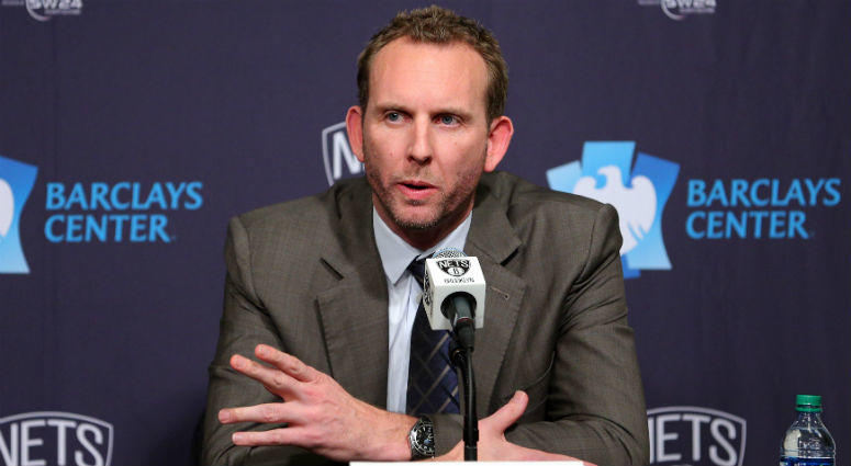 Sean Marks speaks to the media during a press conference before a game against the New York Knicks at Barclays Center. Sean Marks speaks to the media during a press conference before a game against the New York Knicks at Barclays Center.