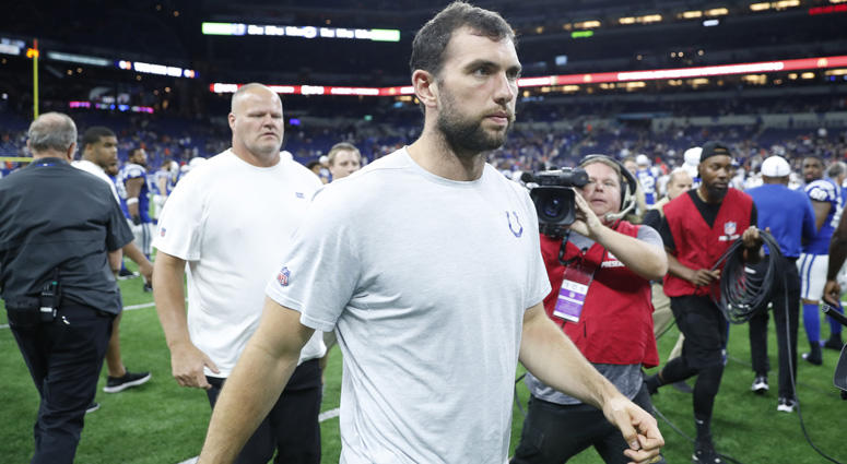 Andrew Luck walks off the field after the game against the Chicago Bears at Lucas Oil Stadium on Aug. 24, 2019. Andrew Luck walks off the field after the game against the Chicago Bears at Lucas Oil Stadium on Aug. 24, 2019.