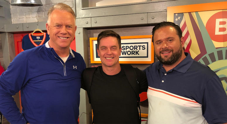 Comedian Jim Breuer (center) poses with Boomer Esiason (left) and Gregg Giannotti. Comedian Jim Breuer (center) poses with Boomer Esiason (left) and Gregg Giannotti.