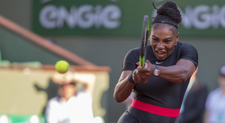 Serena Williams in action during her match against Ashleigh Barty on May 31, 2018, at Roland Garros in Paris. Serena Williams in action during her match against Ashleigh Barty on May 31, 2018, at Roland Garros in Paris.