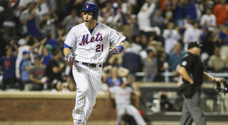 New York Mets third baseman Todd Frazier celebrates after hitting a three-run home run in the bottom of the ninth inning against the Washington Nationals on Aug. 9, 2019, at Citi Field. New York Mets third baseman Todd Frazier celebrates after hitting a three-run home run in the bottom of the ninth inning against the Washington Nationals on Aug. 9, 2019, at Citi Field.