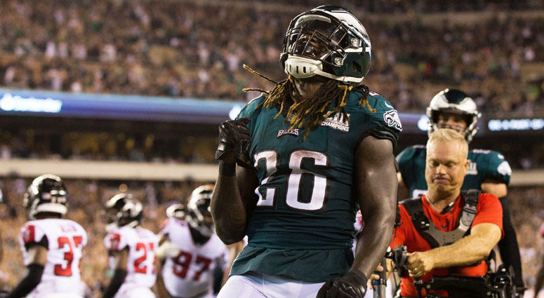 Eagles running back Jay Ajayi reacts to his touchdown against the Atlanta Falcons during the third quarter on Sept. 6, 2018, at Lincoln Financial Field in Philadelphia. Eagles running back Jay Ajayi reacts to his touchdown against the Atlanta Falcons during the third quarter on Sept. 6, 2018, at Lincoln Financial Field in Philadelphia.