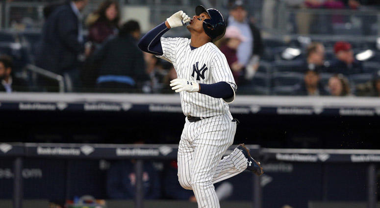 Yankees third baseman Miguel Andujar rounds the bases after hitting a solo home run against the Minnesota Twins on April 23, 2018, at Yankee Stadium. Yankees third baseman Miguel Andujar rounds the bases after hitting a solo home run against the Minnesota Twins on April 23, 2018, at Yankee Stadium.