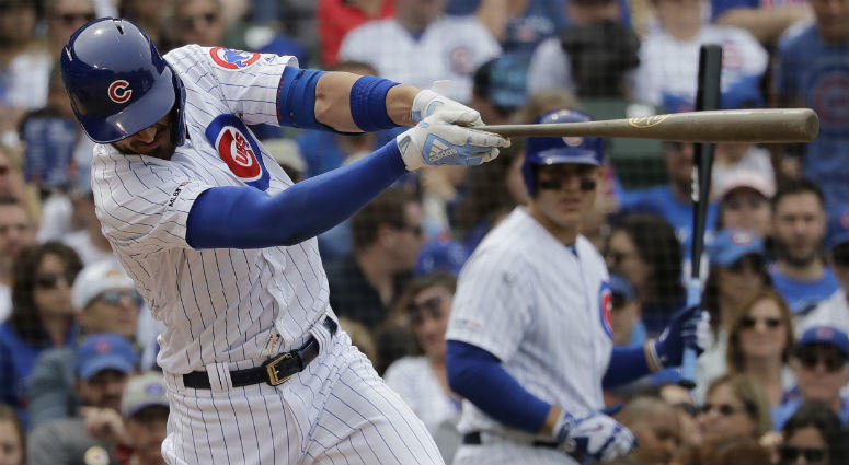 Chicago Cubs' Kris Bryant hits a double during the fifth inning of the team's baseball game against the New York Mets in Chicago. Chicago Cubs' Kris Bryant hits a double during the fifth inning of the team's baseball game against the New York Mets in Chicago.