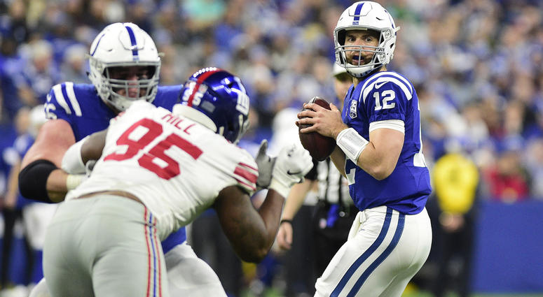 Dec 23, 2018; Indianapolis, IN, USA; Indianapolis Colts quarterback Andrew Luck (12) prepares to throw the ball in the first half against the New York Giants at Lucas Oil Stadium. Mandatory Credit: Thomas J. Russo-USA TODAY Sports Dec 23, 2018; Indianapolis, IN, USA; Indianapolis Colts quarterback Andrew Luck (12) prepares to throw the ball in the first half against the New York Giants at Lucas Oil Stadium. Mandatory Credit: Thomas J. Russo-USA TODAY Sports