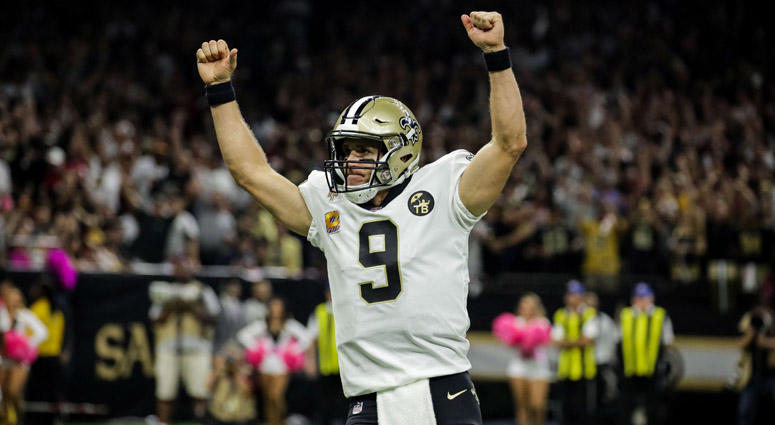 Saints quarterback Drew Brees celebrates after a touchdown against the Washington Redskins on Oct. 8, 2018, at the Mercedes-Benz Superdome in New Orleans. Saints quarterback Drew Brees celebrates after a touchdown against the Washington Redskins on Oct. 8, 2018, at the Mercedes-Benz Superdome in New Orleans.