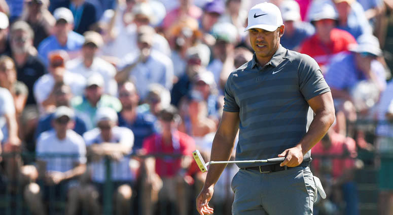 Brooks Koepka reacts to a putt on the seventh hole during the final round of the U.S. Open on June 17, 2018, at Shinnecock Hills Golf Club in Southampton, New York. Brooks Koepka reacts to a putt on the seventh hole during the final round of the U.S. Open on June 17, 2018, at Shinnecock Hills Golf Club in Southampton, New York.