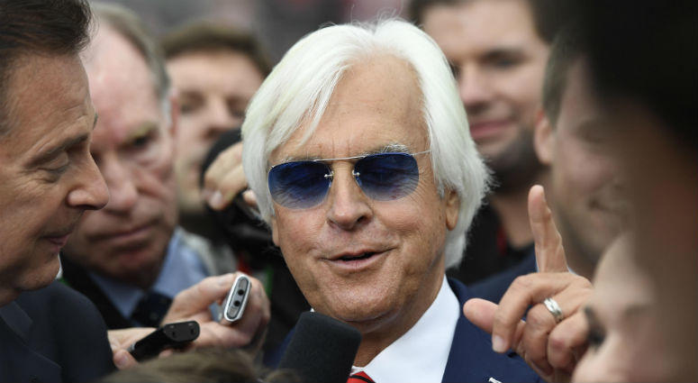 May 19, 2018; Baltimore, MD, USA; Bob Baffert, trainer for Justify, speaks with the media after the 143rd running Preakness Stakes at Pimlico Race Course. Mandatory Credit: Patrick McDermott-USA TODAY Sports