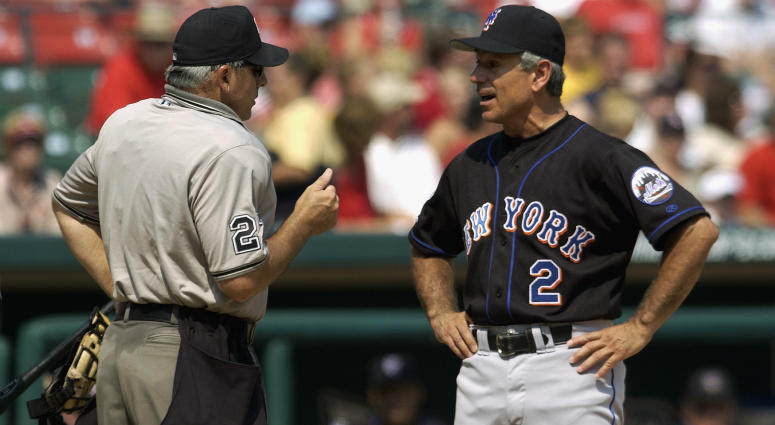 Manager Bobby Valentine of the New York Mets argues with home plate umpire Larry Vanover #27 during the MLB game against the St. Louis Cardinals at Busch Stadium on August 10, 2002 in St. Louis, Missouri. The Cardinals won 5-4. Manager Bobby Valentine of the New York Mets argues with home plate umpire Larry Vanover #27 during the MLB game against the St. Louis Cardinals at Busch Stadium on August 10, 2002 in St. Louis, Missouri. The Cardinals won 5-4.
