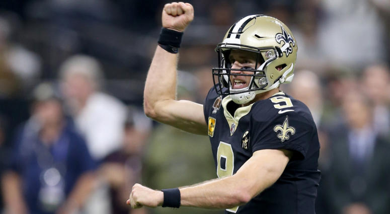 Nov 4, 2018; New Orleans, LA, USA; New Orleans Saints quarterback Drew Brees (9) gestures after a touchdown in the second quarter against the Los Angeles Rams at the Mercedes-Benz Superdome. Mandatory Credit: Chuck Cook-USA TODAY Sports Nov 4, 2018; New Orleans, LA, USA; New Orleans Saints quarterback Drew Brees (9) gestures after a touchdown in the second quarter against the Los Angeles Rams at the Mercedes-Benz Superdome. Mandatory Credit: Chuck Cook-USA TODAY Sports