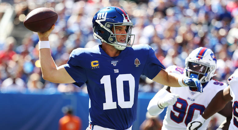 Eli Manning of the New York Giants in action against the Buffalo Bills on Sept. 15, 2019, at MetLife Stadium. Eli Manning of the New York Giants in action against the Buffalo Bills on Sept. 15, 2019, at MetLife Stadium.