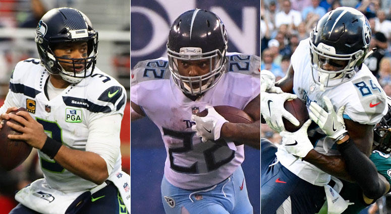 Russell Wilson, Derrick Henry and Corey Davis Russell Wilson, Derrick Henry and Corey Davis