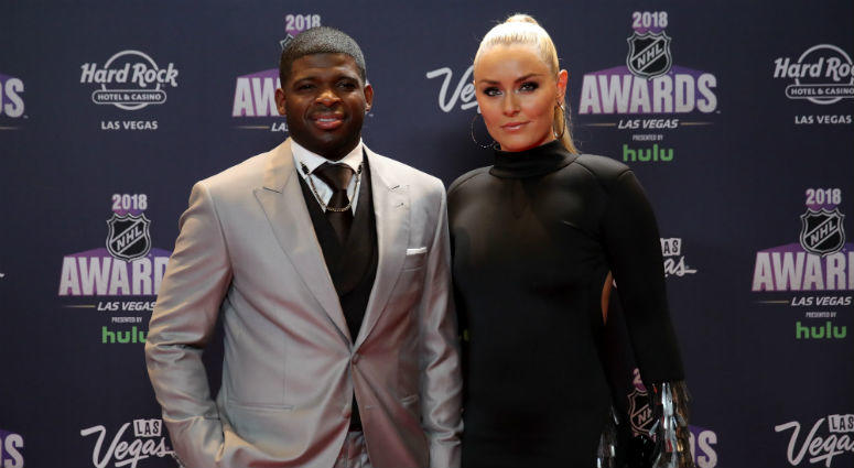 P.K. Subban of the Nashville Predators poses with skier Lindsey Vonn as they arrive at the 2018 NHL Awards P.K. Subban of the Nashville Predators poses with skier Lindsey Vonn as they arrive at the 2018 NHL Awards