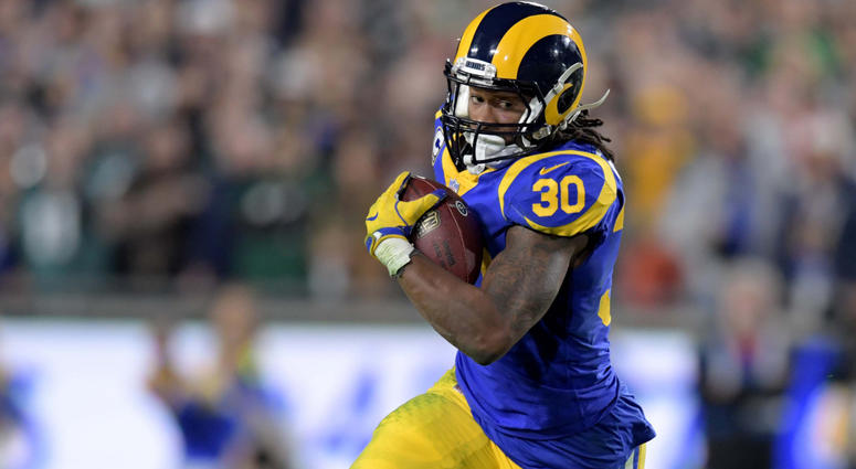 Dec 16, 2018; Los Angeles, CA, USA; Los Angeles Rams running back Todd Gurley (30) carries the ball aPhiladelphia Eagles during the first half at Los Angeles Memorial Coliseum. Mandatory Credit: Kirby Lee-USA TODAY Sports Dec 16, 2018; Los Angeles, CA, USA; Los Angeles Rams running back Todd Gurley (30) carries the ball aPhiladelphia Eagles during the first half at Los Angeles Memorial Coliseum. Mandatory Credit: Kirby Lee-USA TODAY Sports