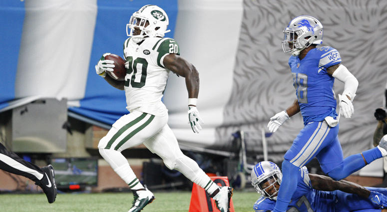 Jets running back Isaiah Crowell runs for a touchdown during the third quarter against the Lions on Sept. 10, 2018, at Ford Field in Detroit. Jets running back Isaiah Crowell runs for a touchdown during the third quarter against the Lions on Sept. 10, 2018, at Ford Field in Detroit.