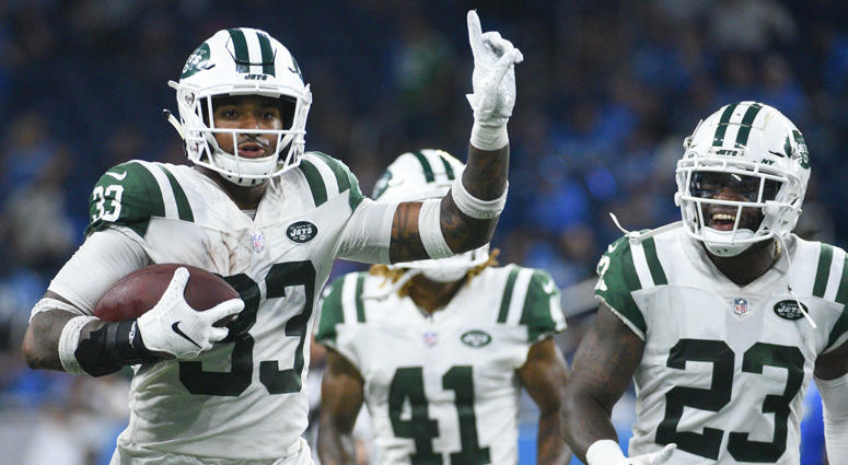 Jets defensive back Jamal Adams celebrates his interception against the Lions on Sept. 10, 2018, at Ford Field in Detroit. Jets defensive back Jamal Adams celebrates his interception against the Lions on Sept. 10, 2018, at Ford Field in Detroit.
