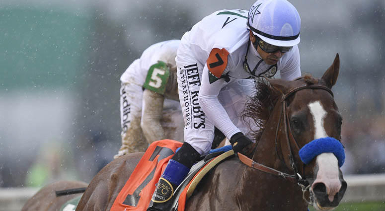 Mike Smith aboard Justify (7) after winning the Kentucky Derby on May 5, 2018, at Churchill Downs in Louisville, Kentucky. Mike Smith aboard Justify (7) after winning the Kentucky Derby on May 5, 2018, at Churchill Downs in Louisville, Kentucky.