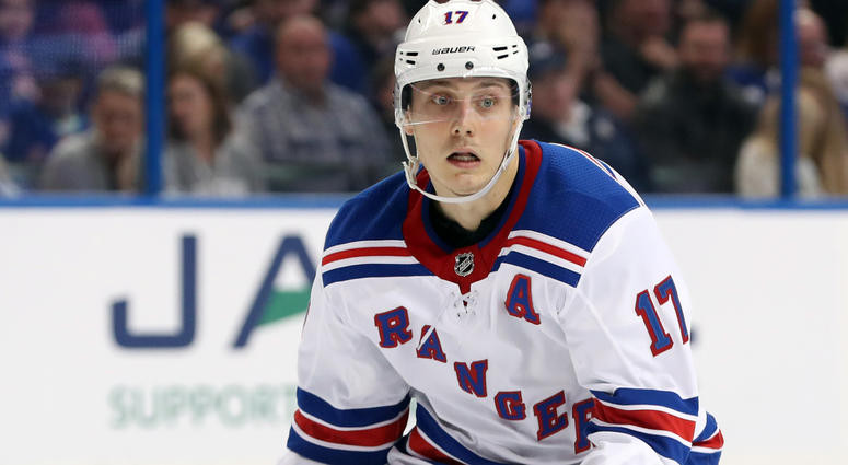 Mar 8, 2018; Tampa, FL, USA; New York Rangers right wing Jesper Fast (17) during the second period at Amalie Arena. Mandatory Credit: Kim Klement-USA TODAY Sports Mar 8, 2018; Tampa, FL, USA; New York Rangers right wing Jesper Fast (17) during the second period at Amalie Arena. Mandatory Credit: Kim Klement-USA TODAY Sports