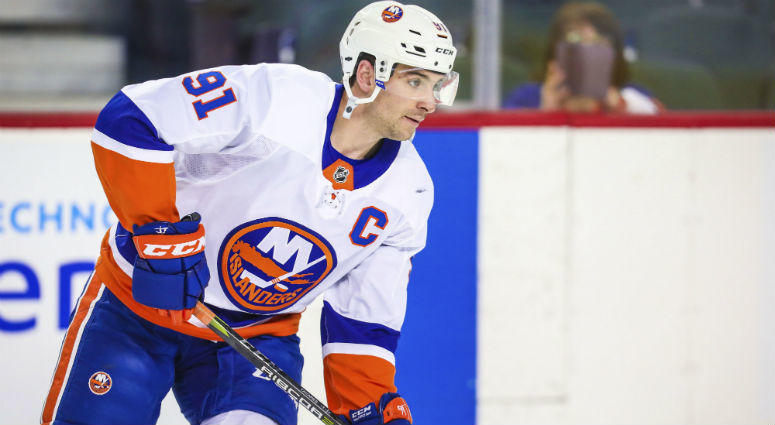 John Tavares skates during the warmup period against the Calgary Flames at Scotiabank Saddledome. John Tavares skates during the warmup period against the Calgary Flames at Scotiabank Saddledome.