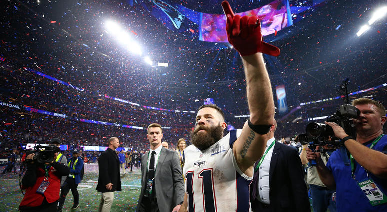 Feb 3, 2019; Atlanta, GA, USA; New England Patriots wide receiver Julian Edelman (11) celebrates on the field after defeating the Los Angeles Rams in Super Bowl LIII at Mercedes-Benz Stadium. Mandatory Credit: Mark J. Rebilas-USA TODAY Sports Feb 3, 2019; Atlanta, GA, USA; New England Patriots wide receiver Julian Edelman (11) celebrates on the field after defeating the Los Angeles Rams in Super Bowl LIII at Mercedes-Benz Stadium. Mandatory Credit: Mark J. Rebilas-USA TODAY Sports
